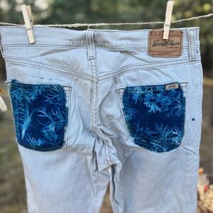 Levi's White Jeans with Cyanotype Print